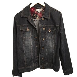 Coldwater Creek Denim Jean Jacket Women’s Size Small  Plaid Flannel Accents